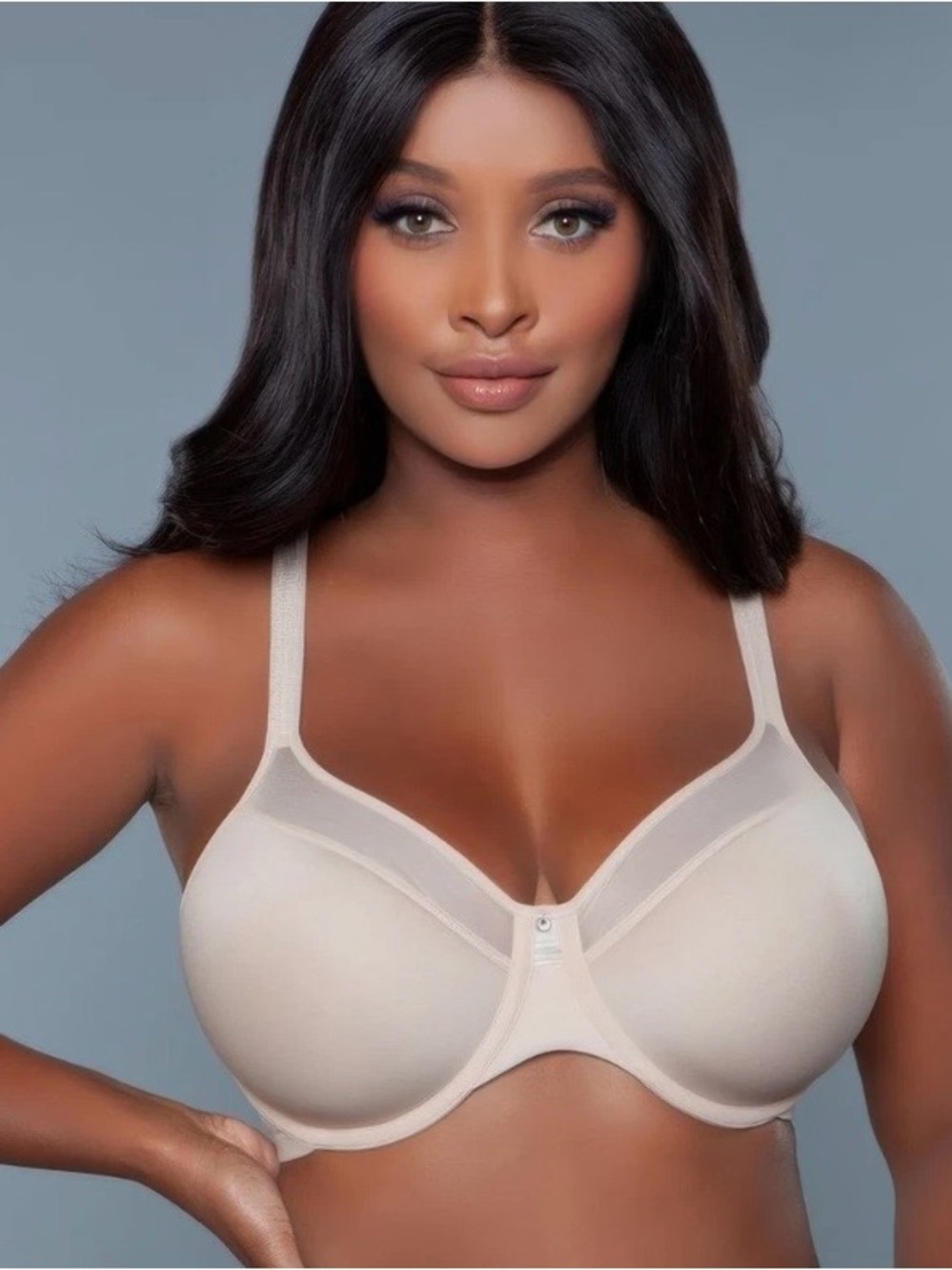 Smooth Beige Underwire Bra with Sheer Mesh Trim 36H
